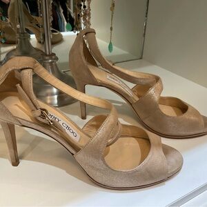 Jimmy Choo Tan Peep Toe Heels